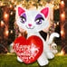 4 Ft Valentine's Day Inflatable Cat with Love Heart Light Up Decoration