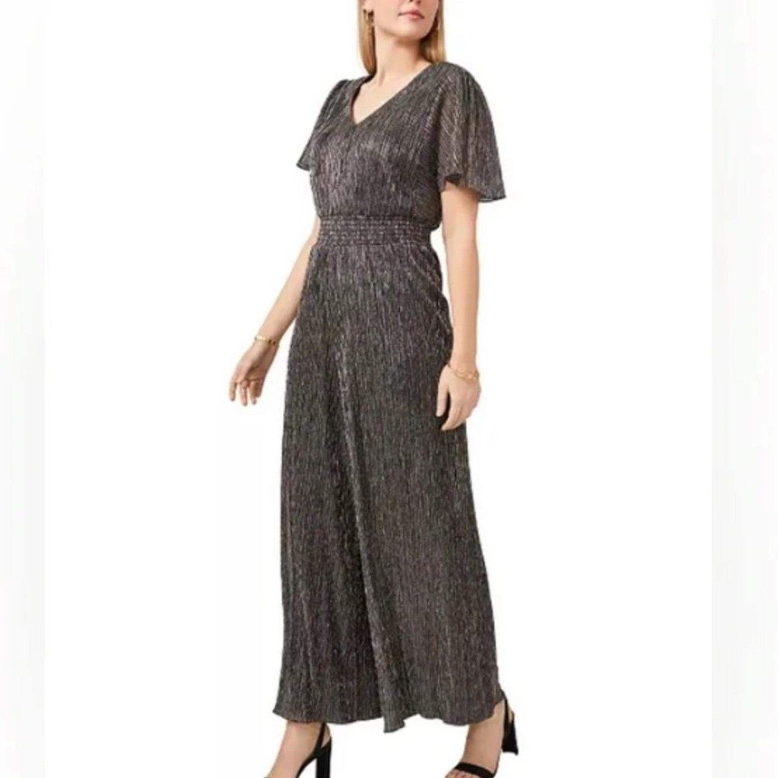 NWT MSK Black and Gold Metallic Jumpsuit Wide Leg Size XL