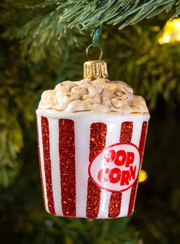 Anthropologie Popcorn Red White Striped Bucket Hand Blown Glass Ornament New