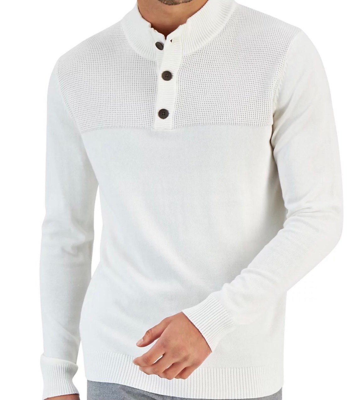 Club Room Button Mock Neck Sweater Size Color Winter Ivory XL NWT