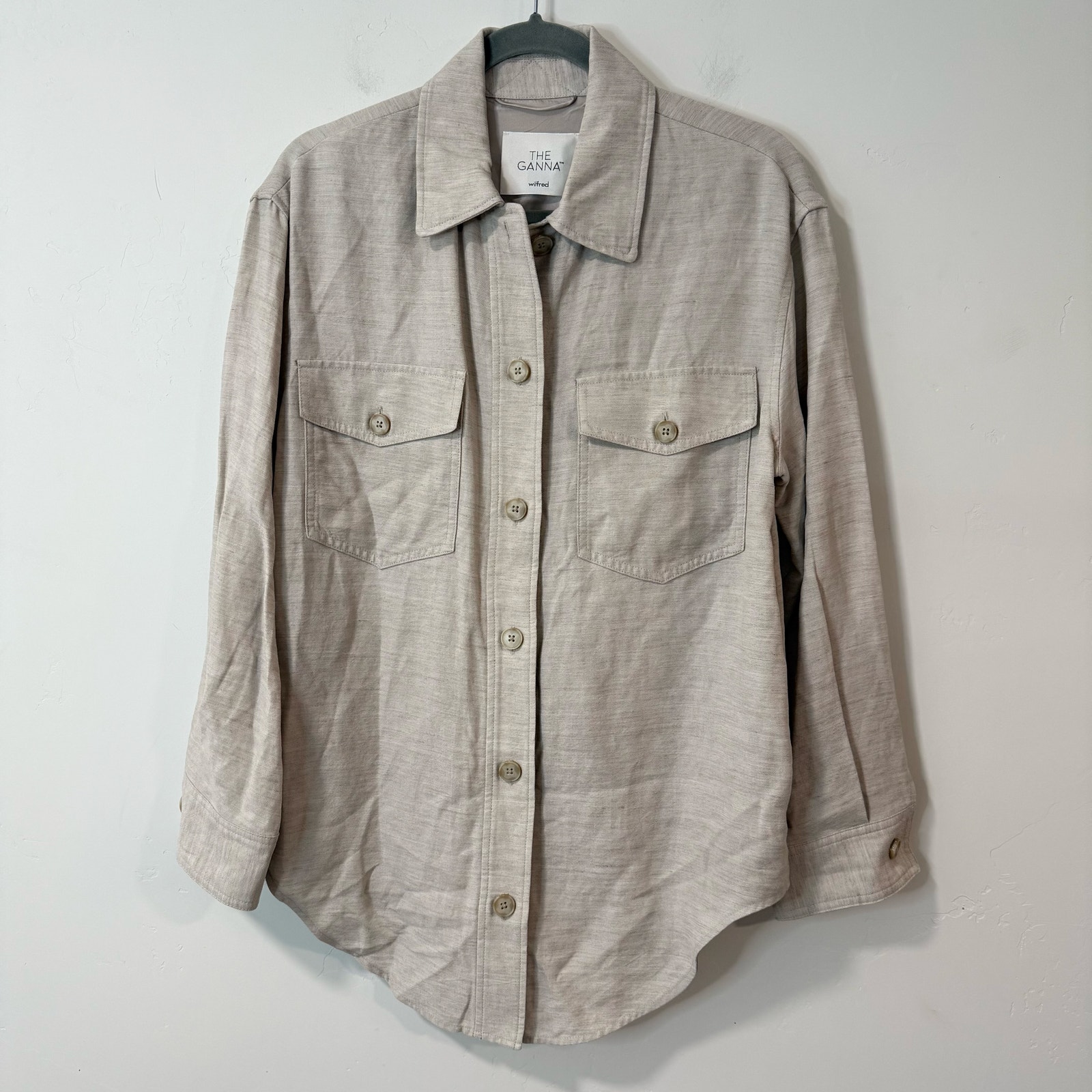 Aritzia Wilfred The Ganna Shirt Jacket Linen Beige Light Tan Small Button Down