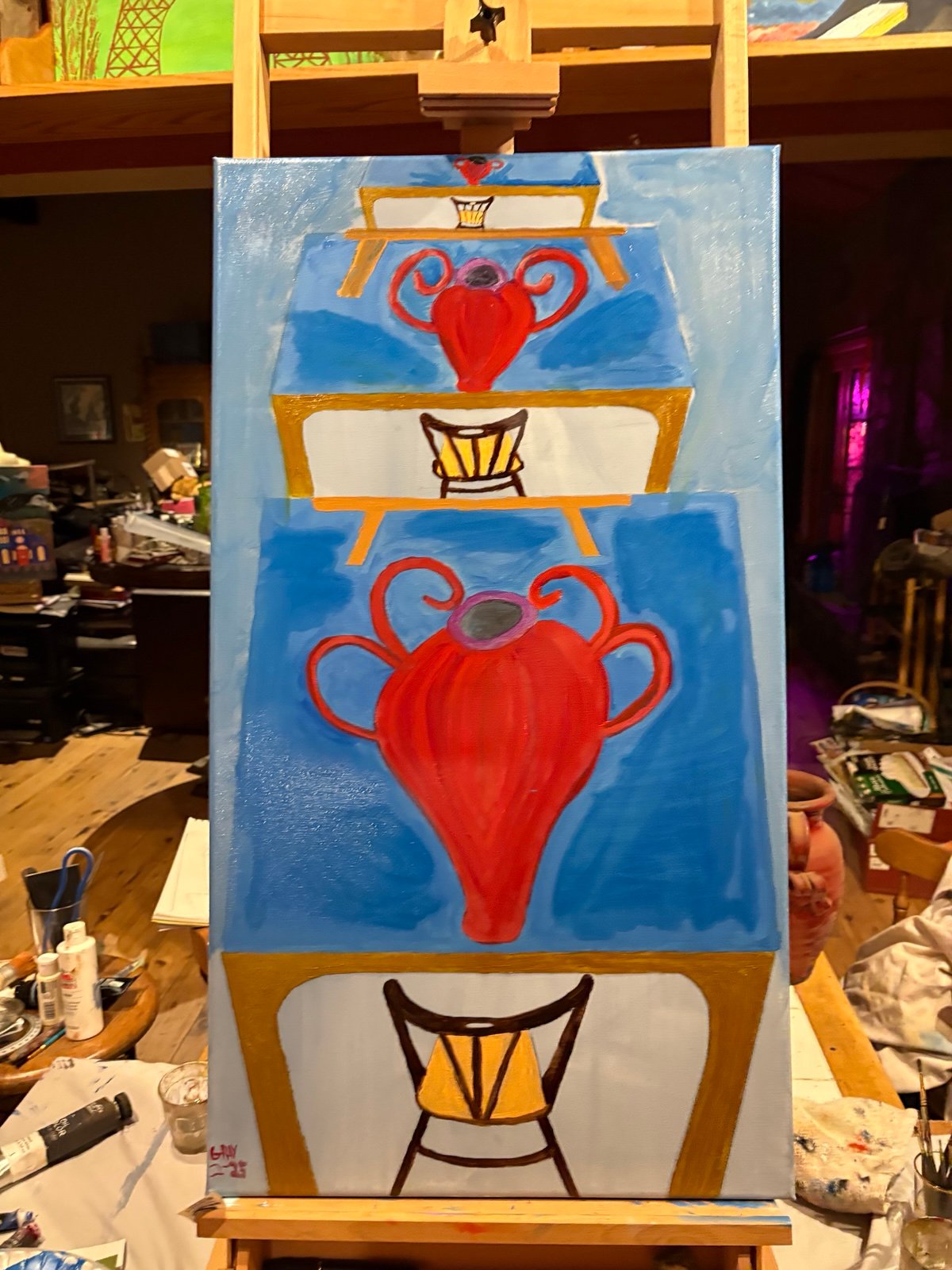 Oil painting >the triple vase!