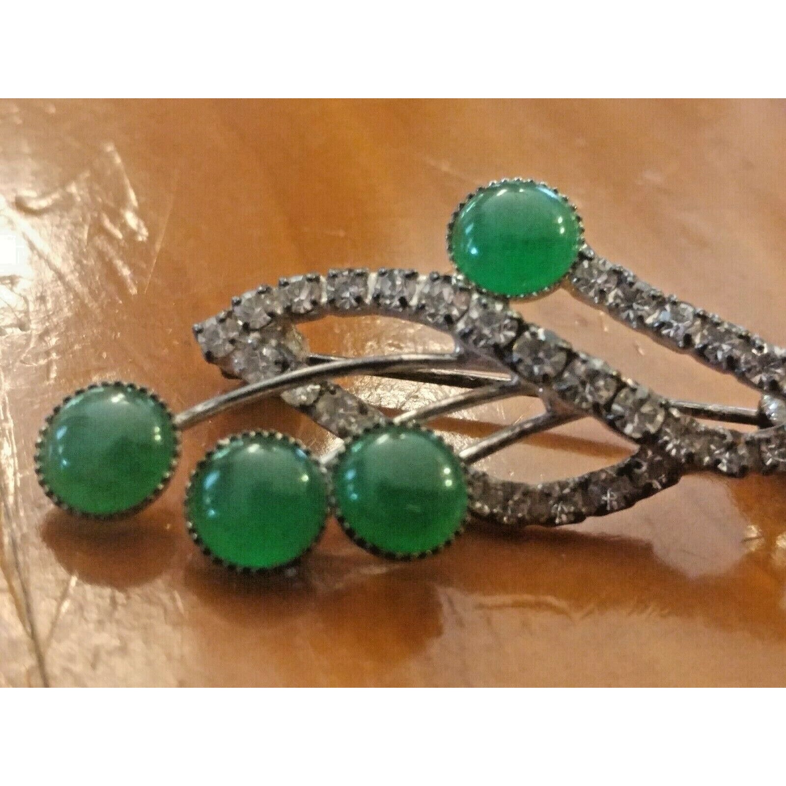 Antique ART DECO Emerald Tested Rhinestone Pin Vintage