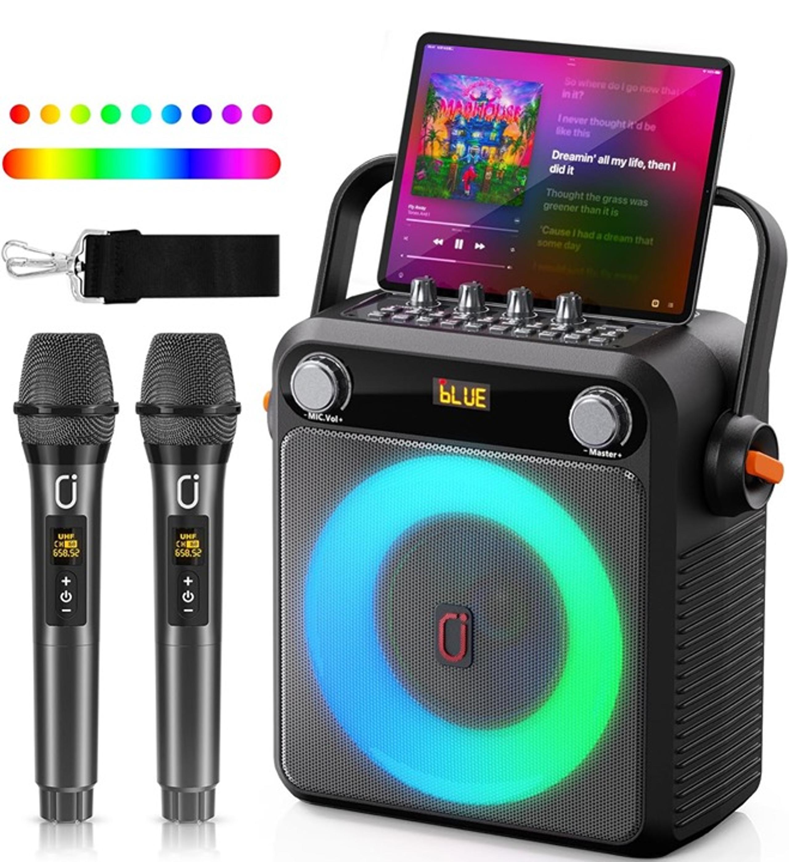 Karaoke Machine, Portable Bluetooth Speaker with 2 Wireless Microphones