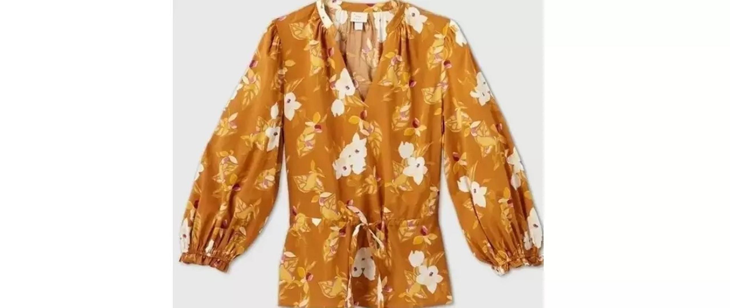 A New Day Peplum Tie Waist Blouse Floral -Womens XXL - NEW