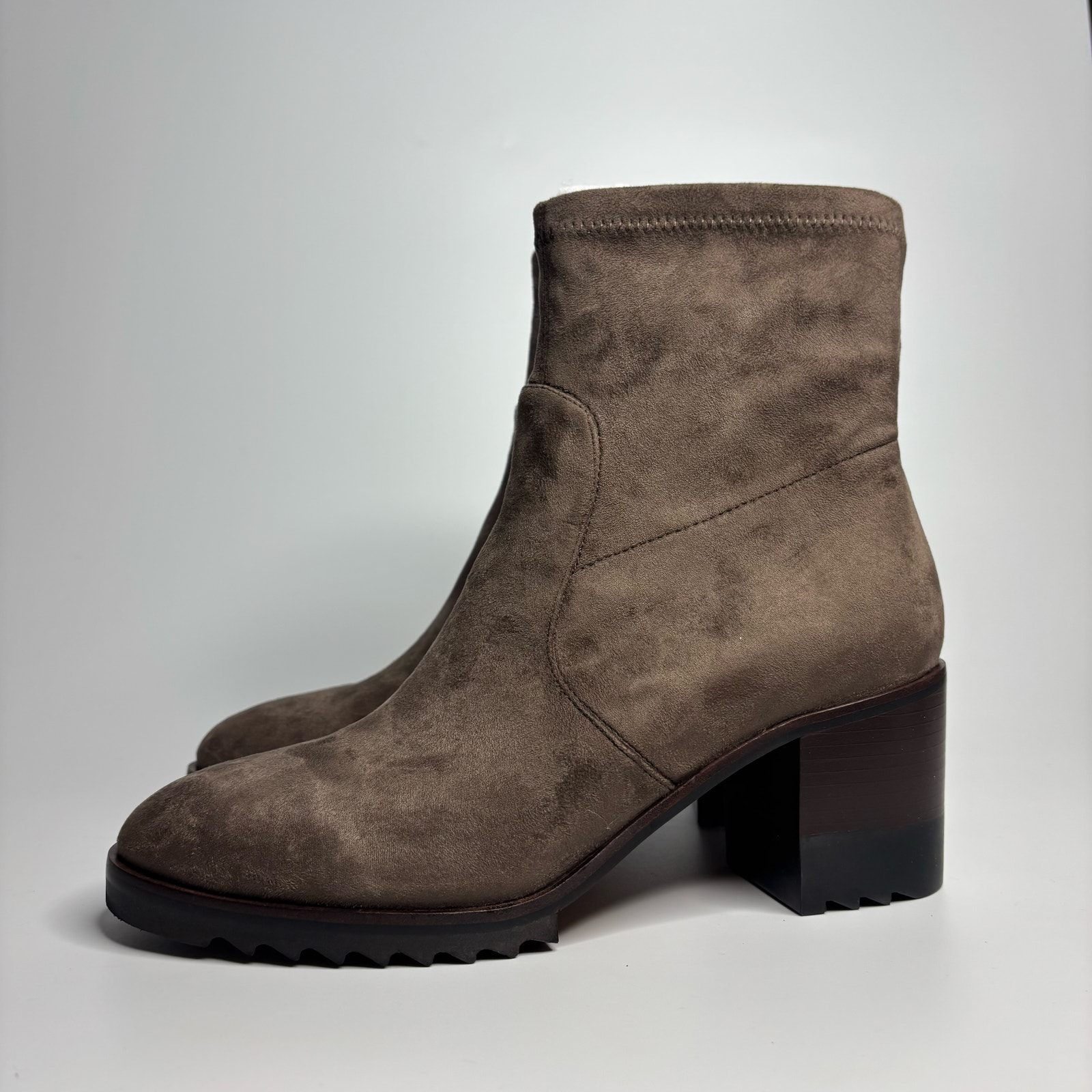 Vaneli Hazel Water Resistant Suede Lug Sole Bootie in Taupe Punto Stretch