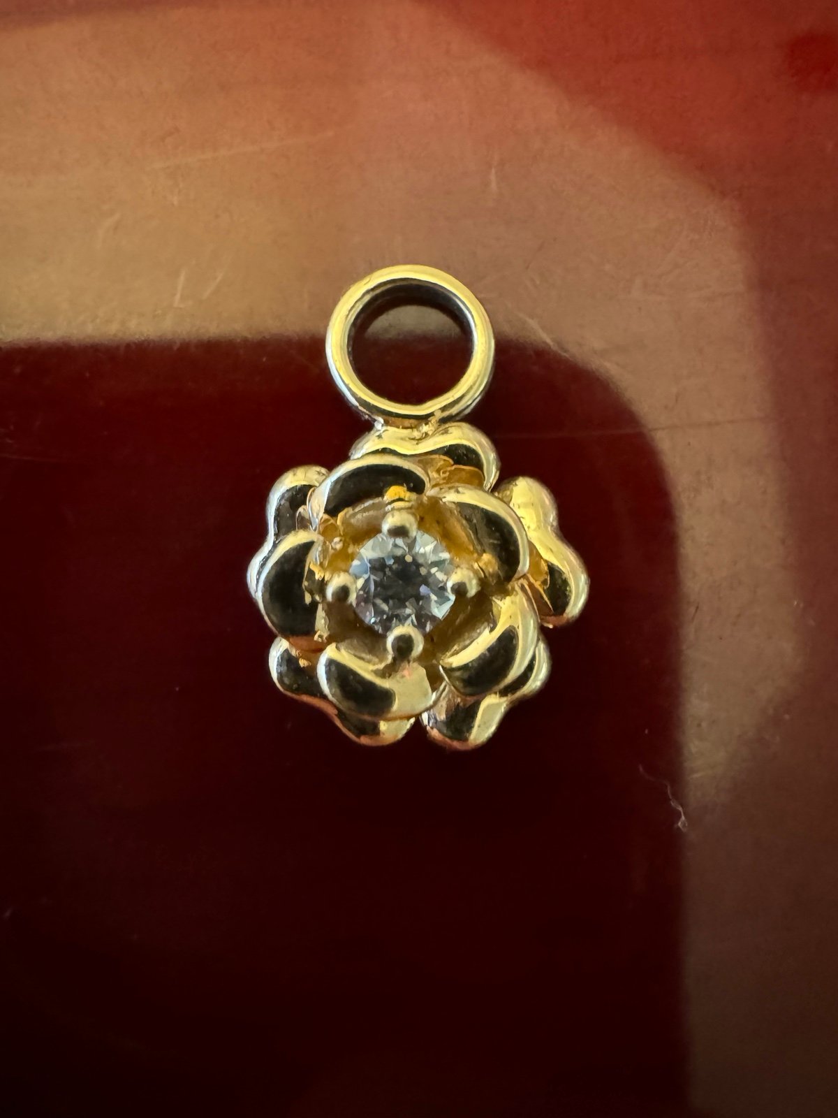 14k solid yellow gold and cubic zirconia flower charm/pendant
