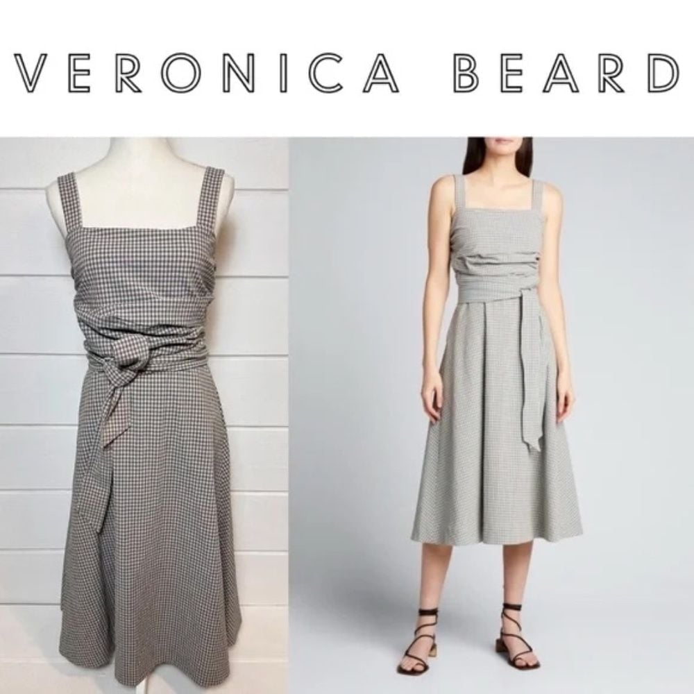 Veronica Beard Positano Gingham Seersucker Dress Sleeveless Midi Sz 10