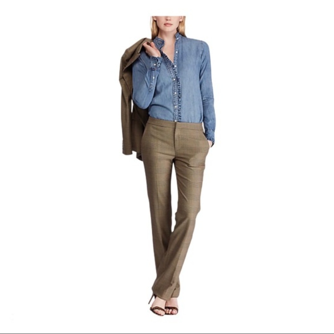LAUREN RALPH LAUREN Women's Pants 2P Petite Glen Plaid Straight Leg NEW