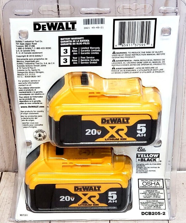 2Pack Dewalt DCB205 20V MAX XR 5.0 Ah Compact Power Tool Battery NEW SEALED