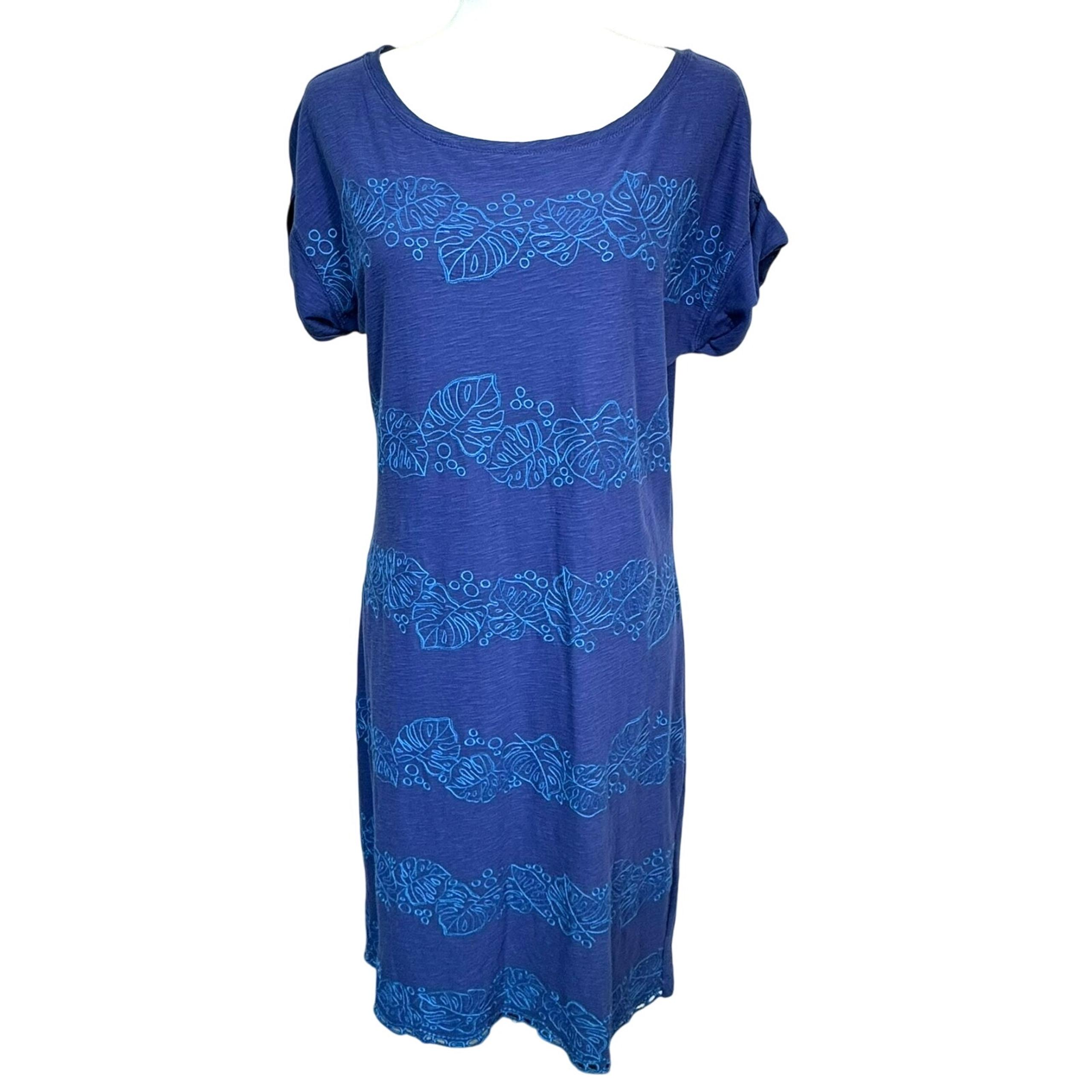 TOMMY BAHAMA Womens Small Blue Embroidered Midi Dress Tropical Palm Island Beach