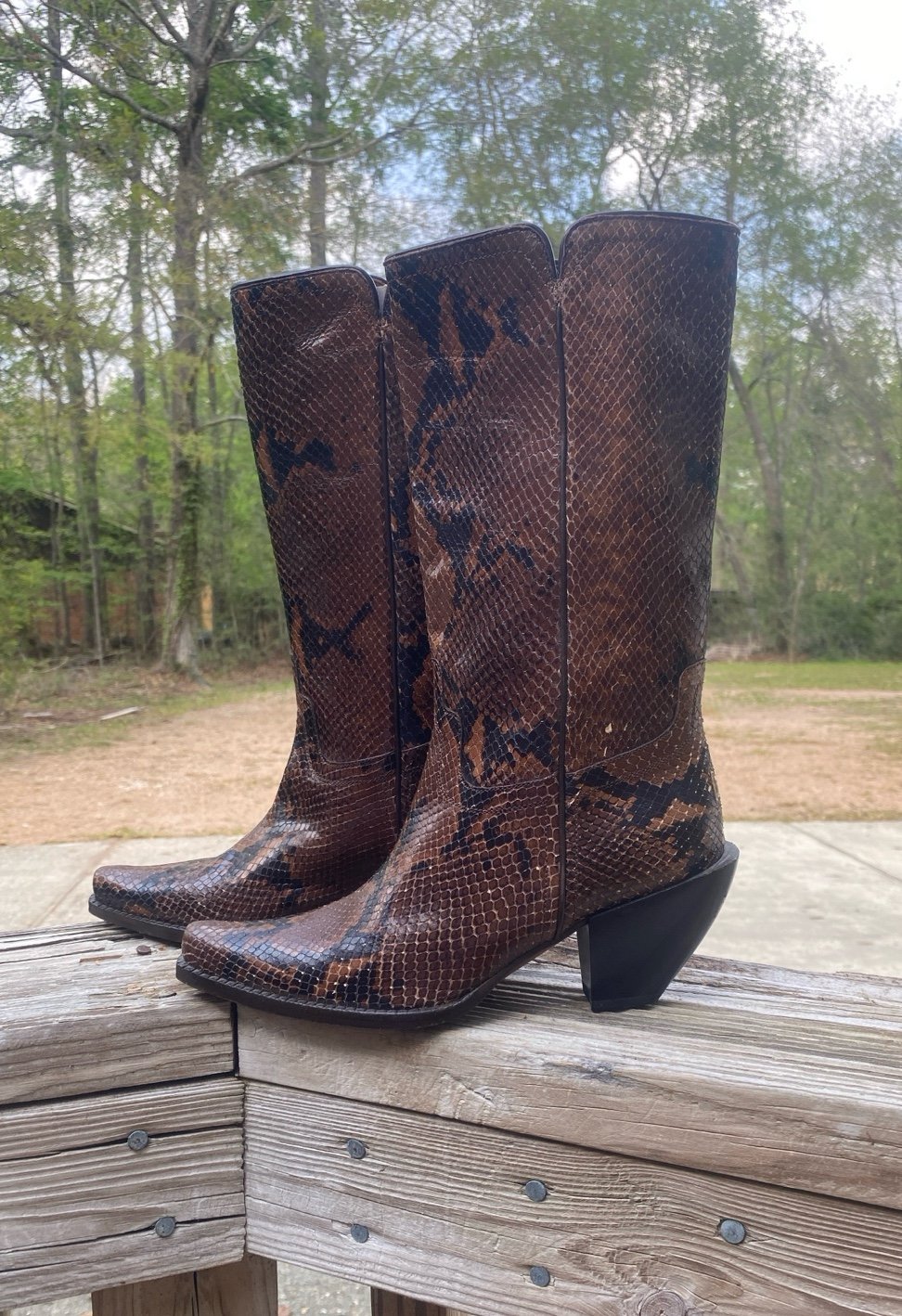 Y2K Mob Wife Donald J Pliner Boots Western Couture Python Snakeskin Animal Italy