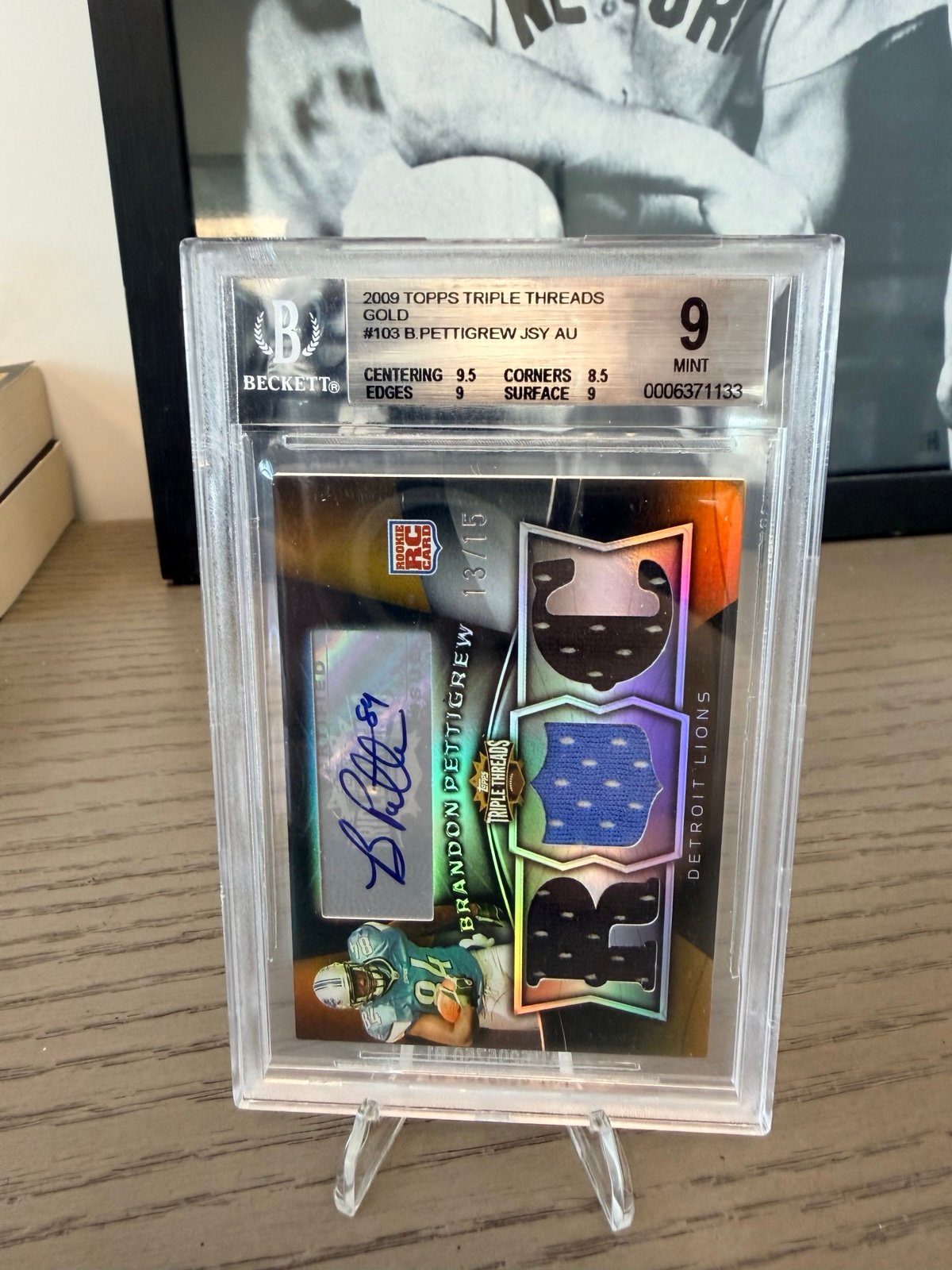 2009 Topps Triple Threads Gold Brandon Pettigrew AUTO 13/15 BGS 9 with subs