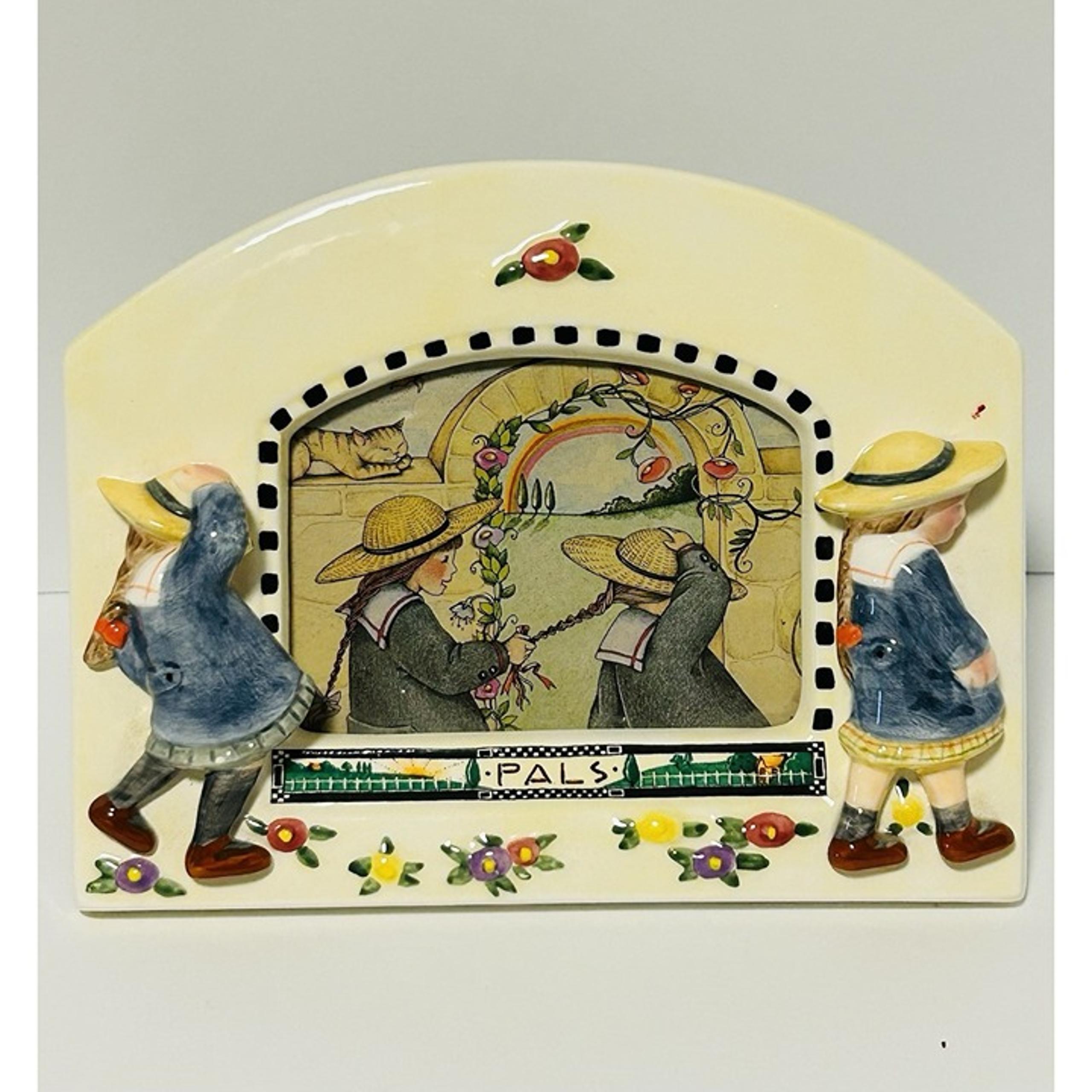 Mary Engelbreit Ceramic Picture Frame Pals Little Girls Sisters Flowers Vtg