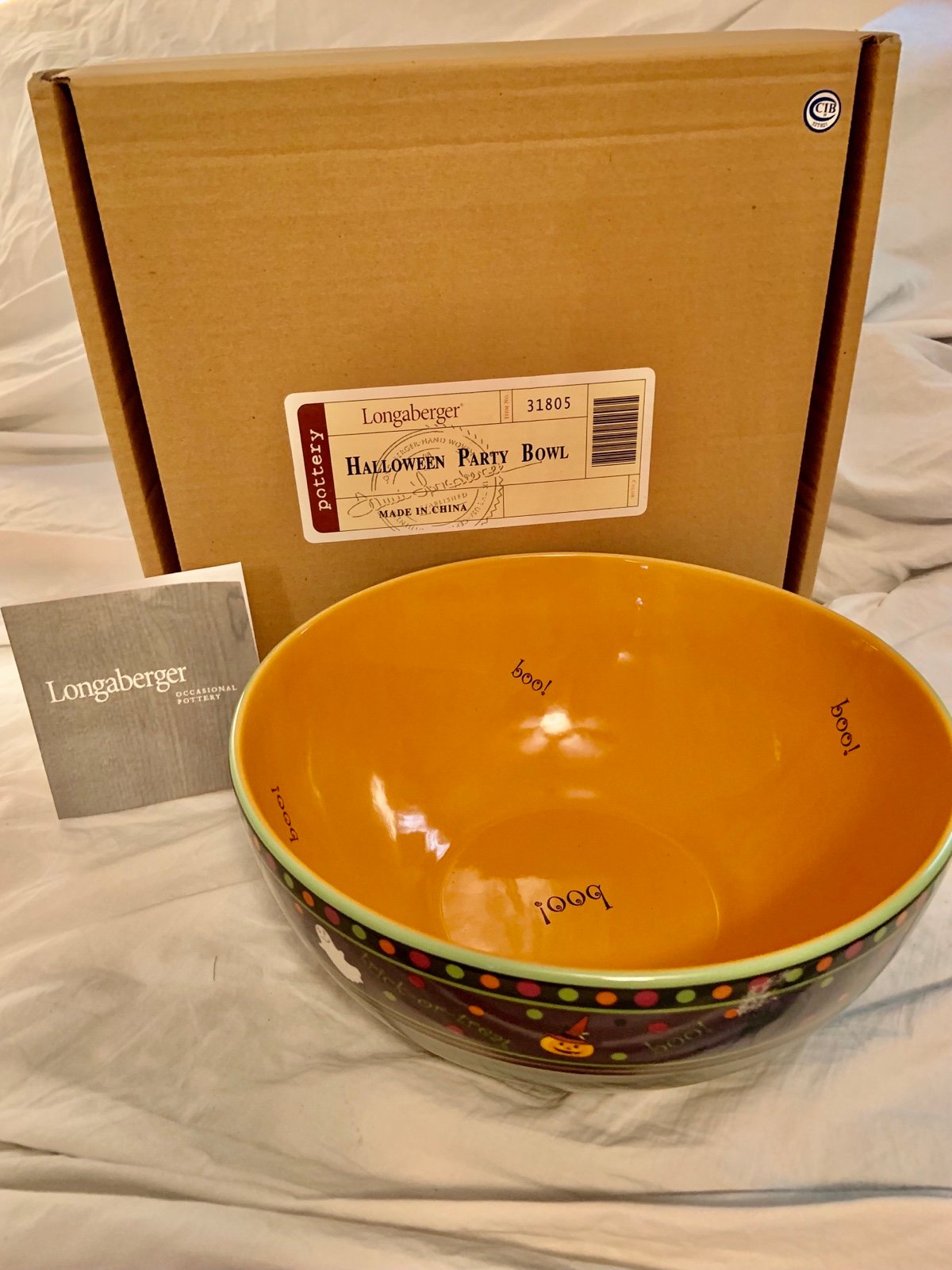 Longaberger Basket Pottery Company Large Halloween Candy Dish Bowl New Witch