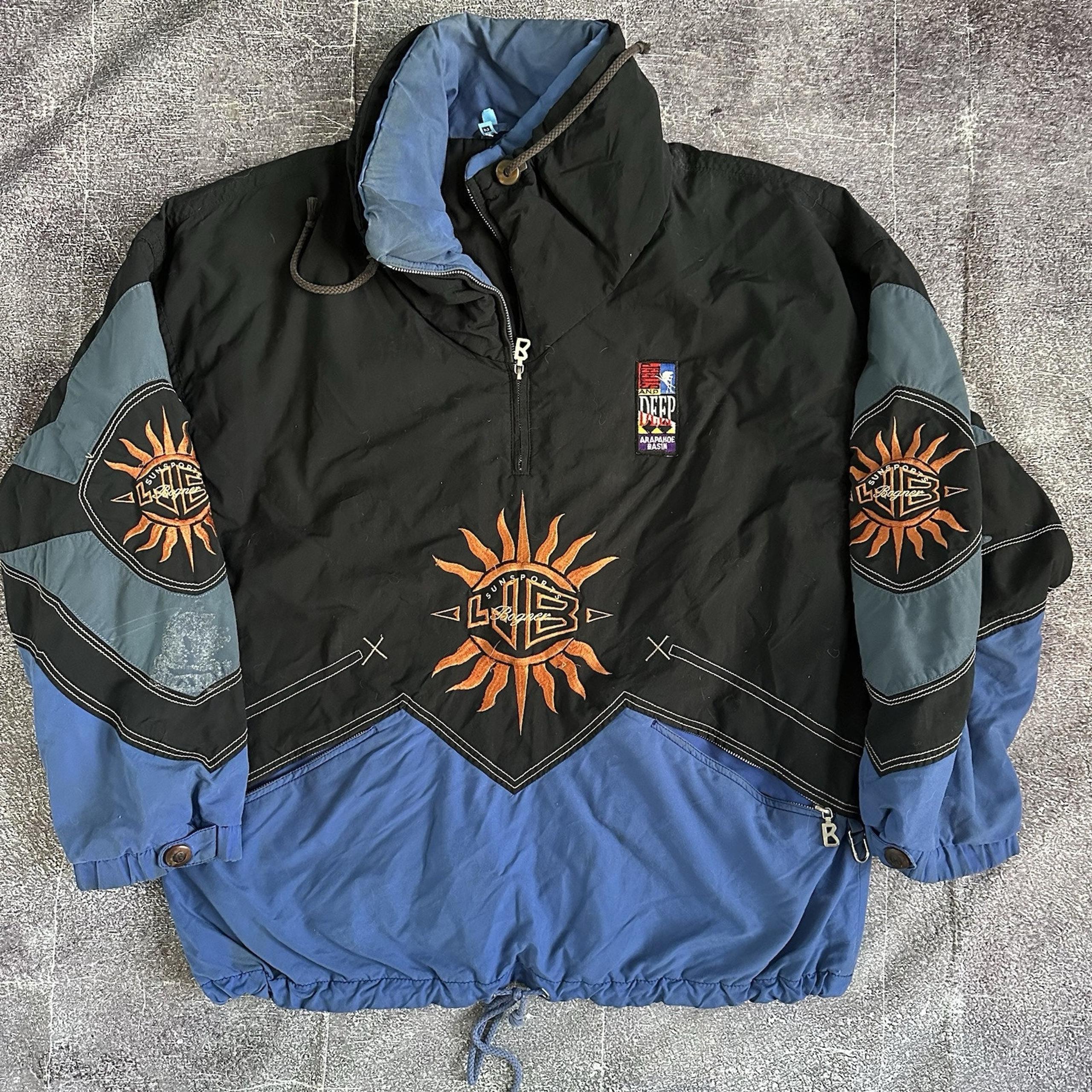 Men's Vintage 90s Bogner USA Sun Sports Black Blue Zip Up Puffer Ski Jacket Sz M