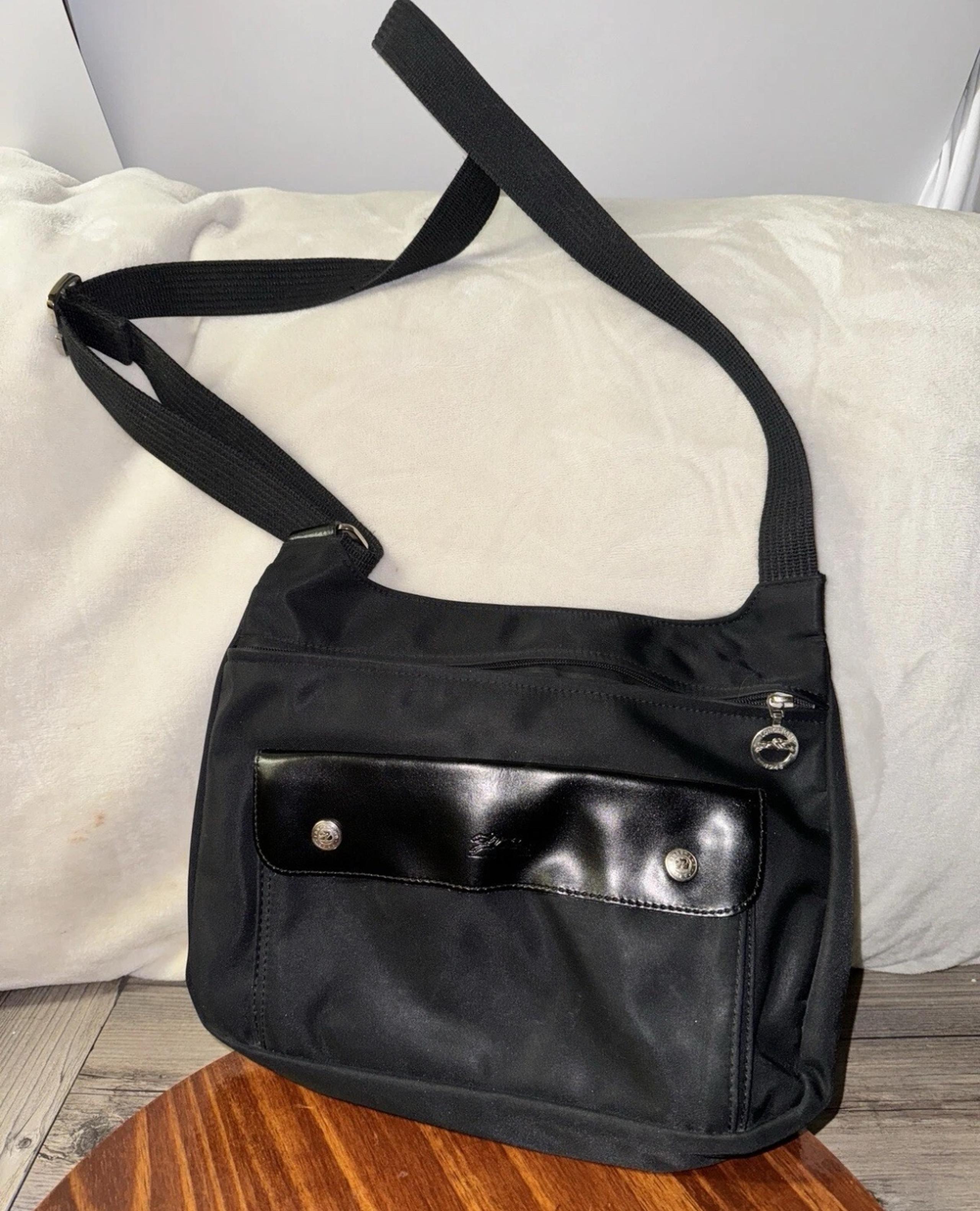Planetes Black Nylon Leather Crossbody Bag Shoulder Messenger Purse - Longchamp