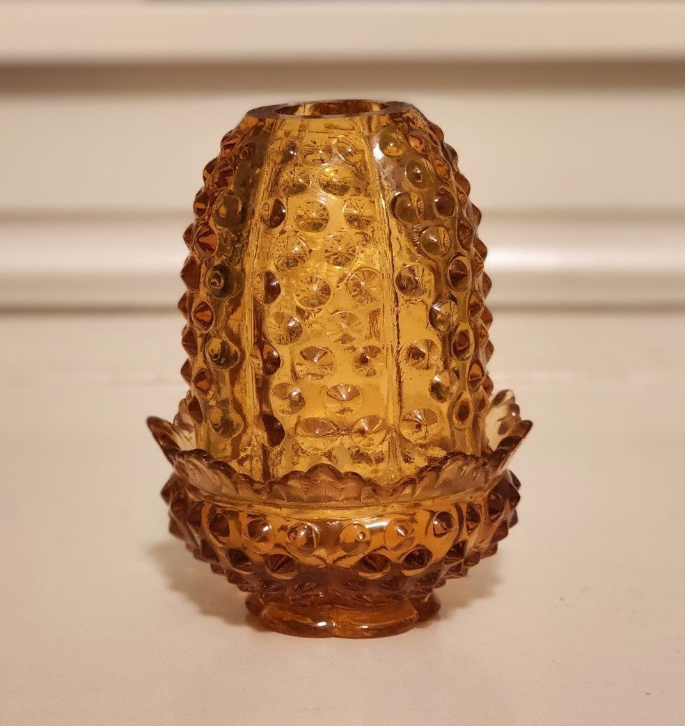 Vintage 4.5 Amber Glass Hobnail Fairy Lamp Tea Light Holder