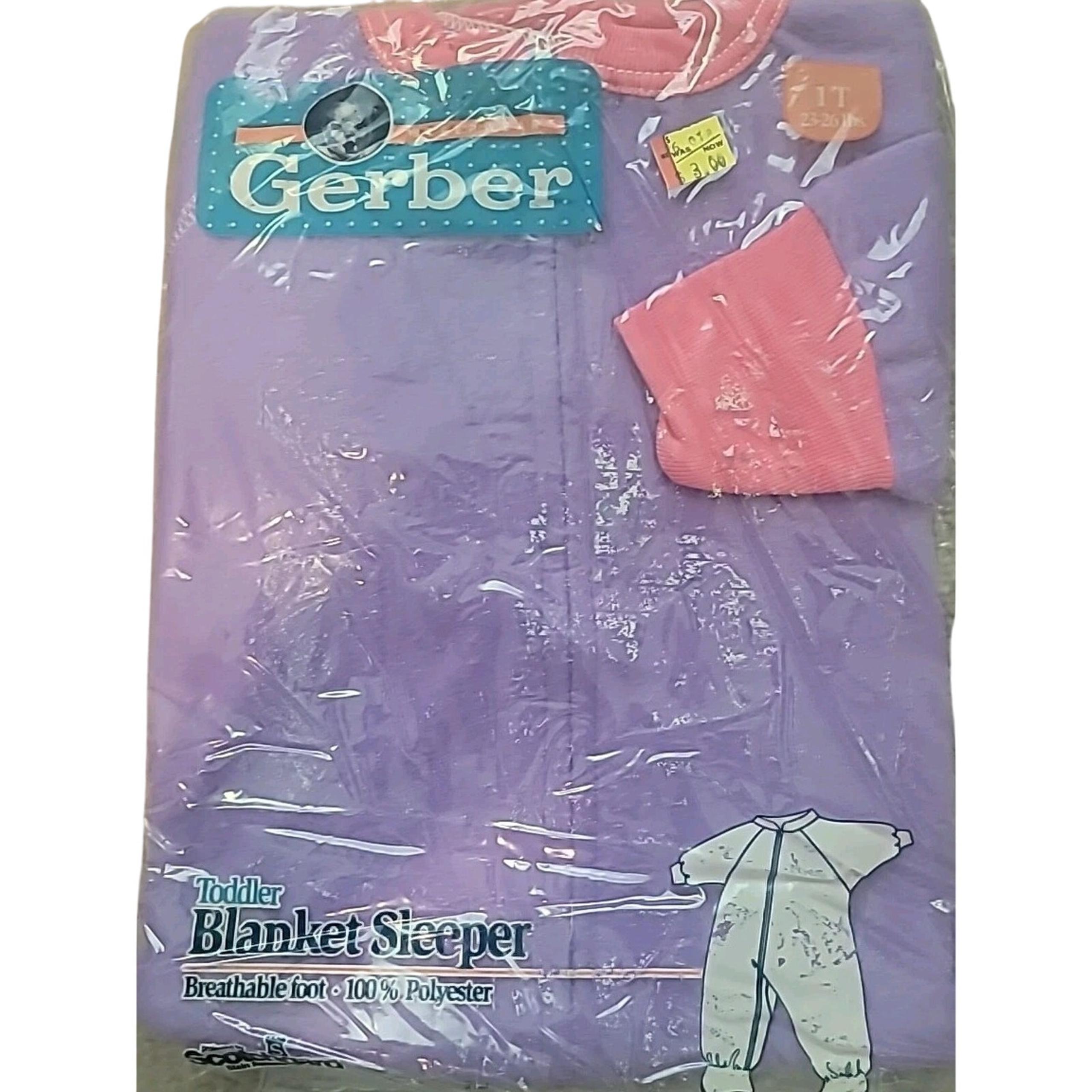 VTG Gerber 1T Toddler Blanket Sleeper Purple Pink Footie Pajamas USA 90s NOS NIP