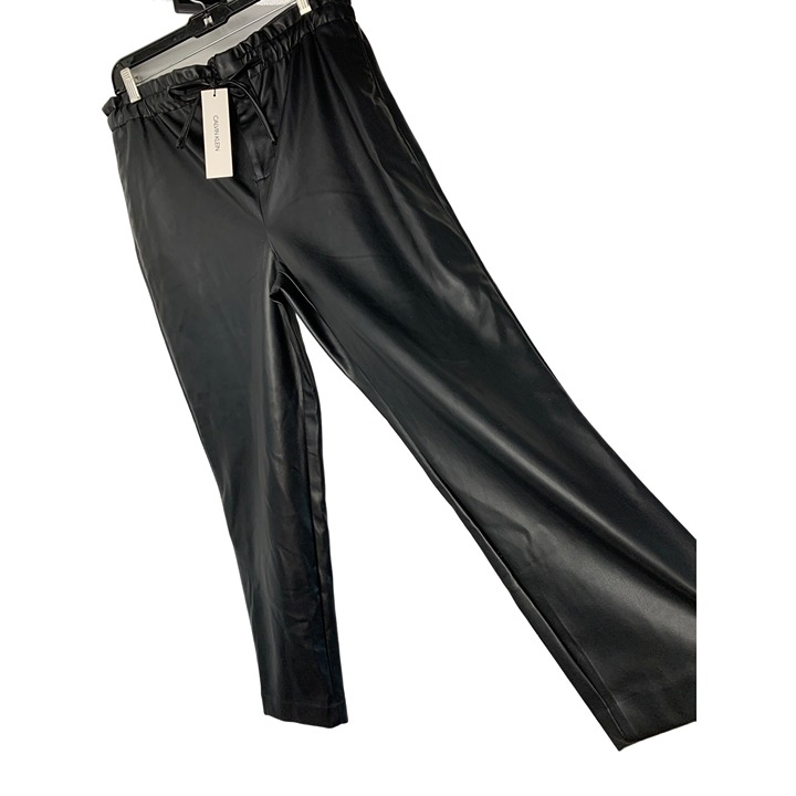 Calvin Klein Faux Leather Jogger Pants Black Size M Relax Fit 8019
