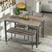 4pcs Dining Table Set Rustic Desk 2 Chairs & Bench w/ Storage Rack Grey