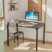 4pcs Dining Table Set Rustic Desk 2 Chairs & Bench w/ Storage Rack Grey