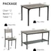 4pcs Dining Table Set Rustic Desk 2 Chairs & Bench w/ Storage Rack Grey