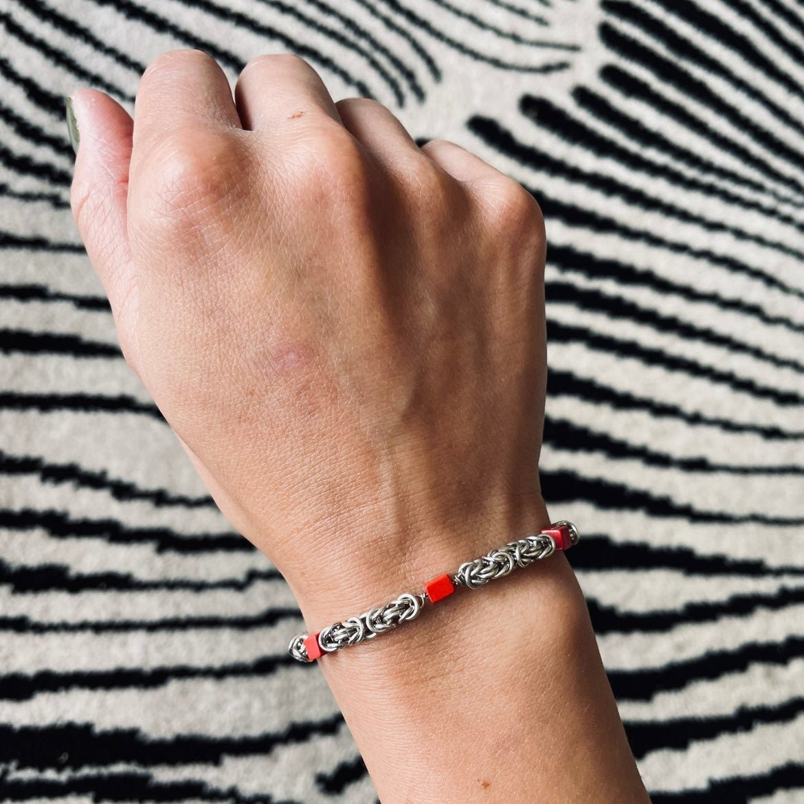 Coral Bead Toggle Sterlin Chain Bracelet
