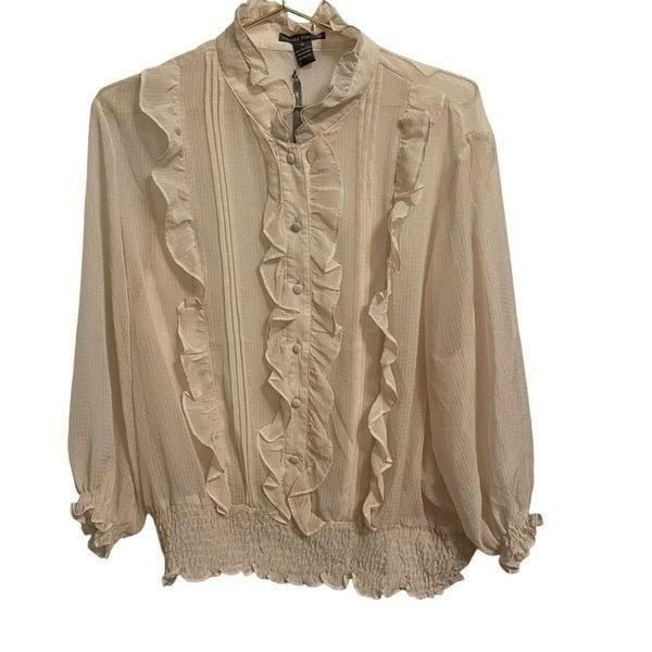 Isabella Rodriguez Cream Sheer Ruffle Blouse Smocked Size 1X NEW