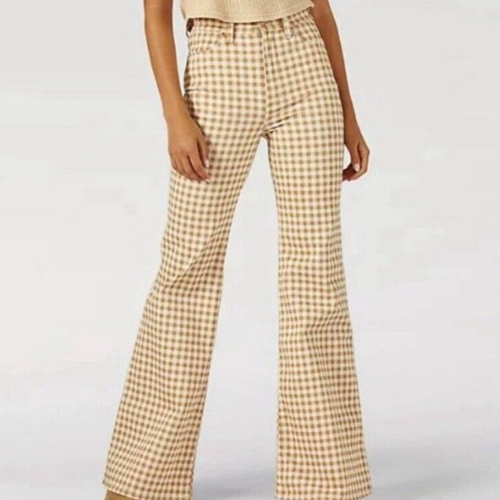 Wrangler Wanderer 622 High Rise Flare Pants - White and Tan Checkered Size 26/32