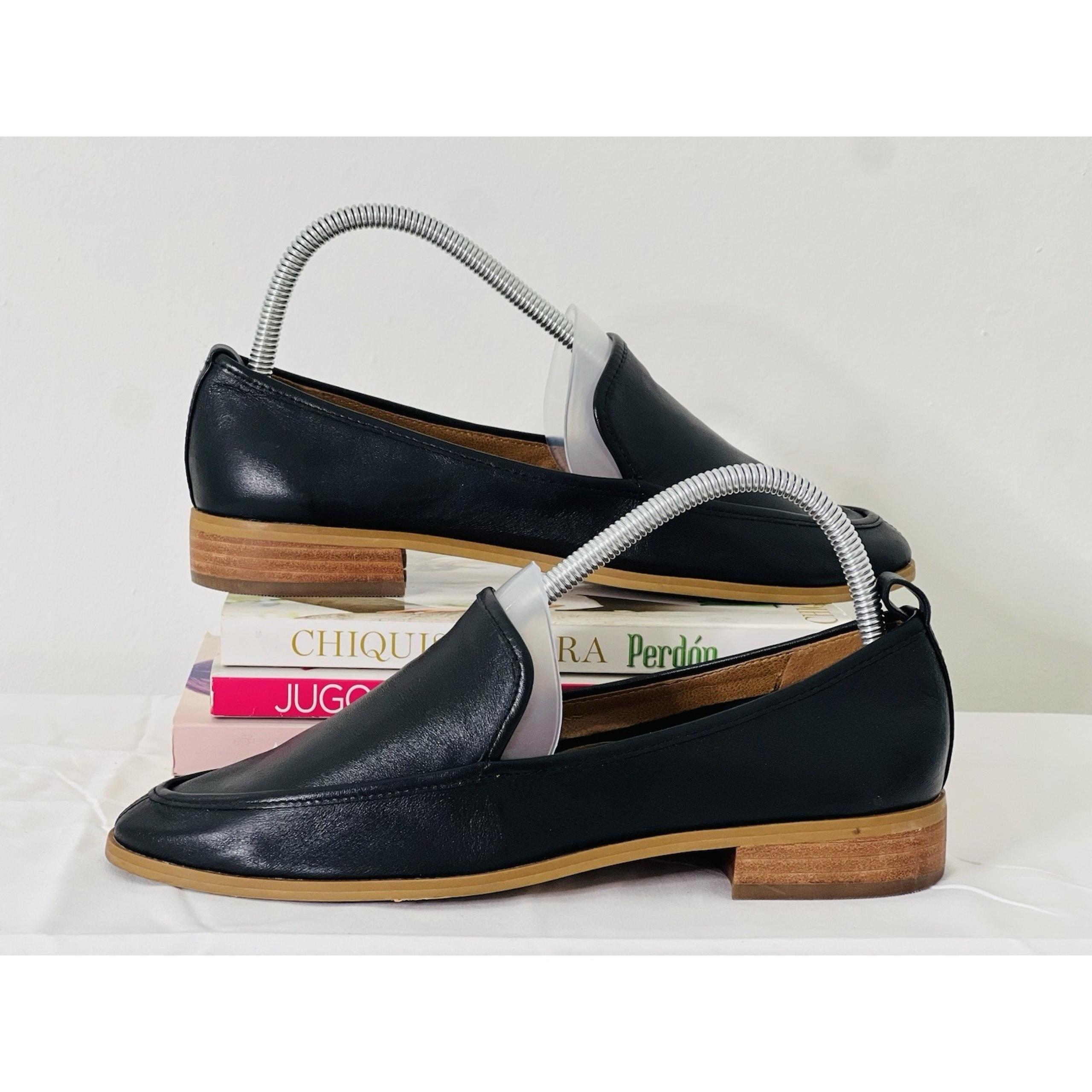 Susina Womens Kellen Black Leather Almond Toe Slip On Shoes Flats Loafers 8M