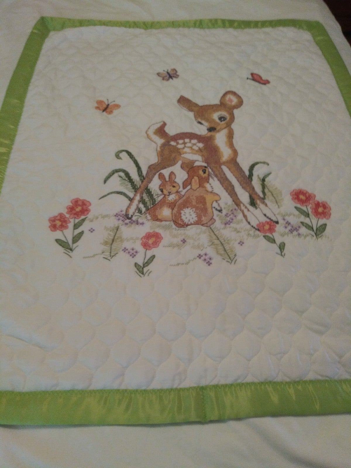 Hand made baby quilt deer and bunny