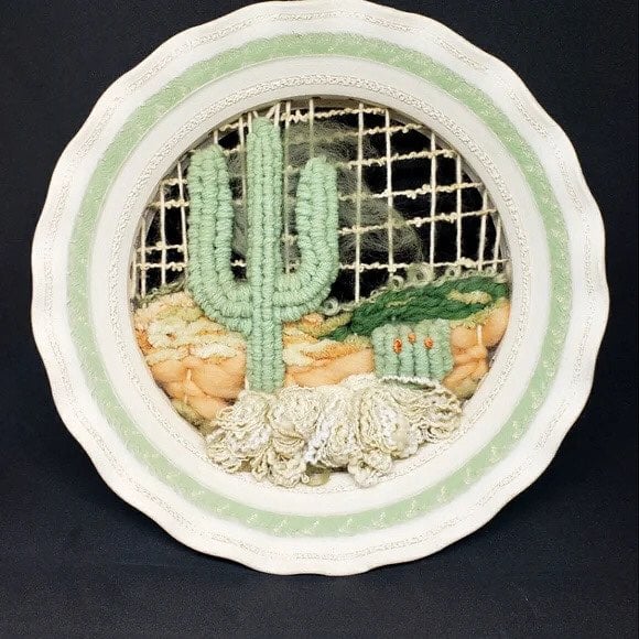 Vintage woven wall hanging desert cactus boho