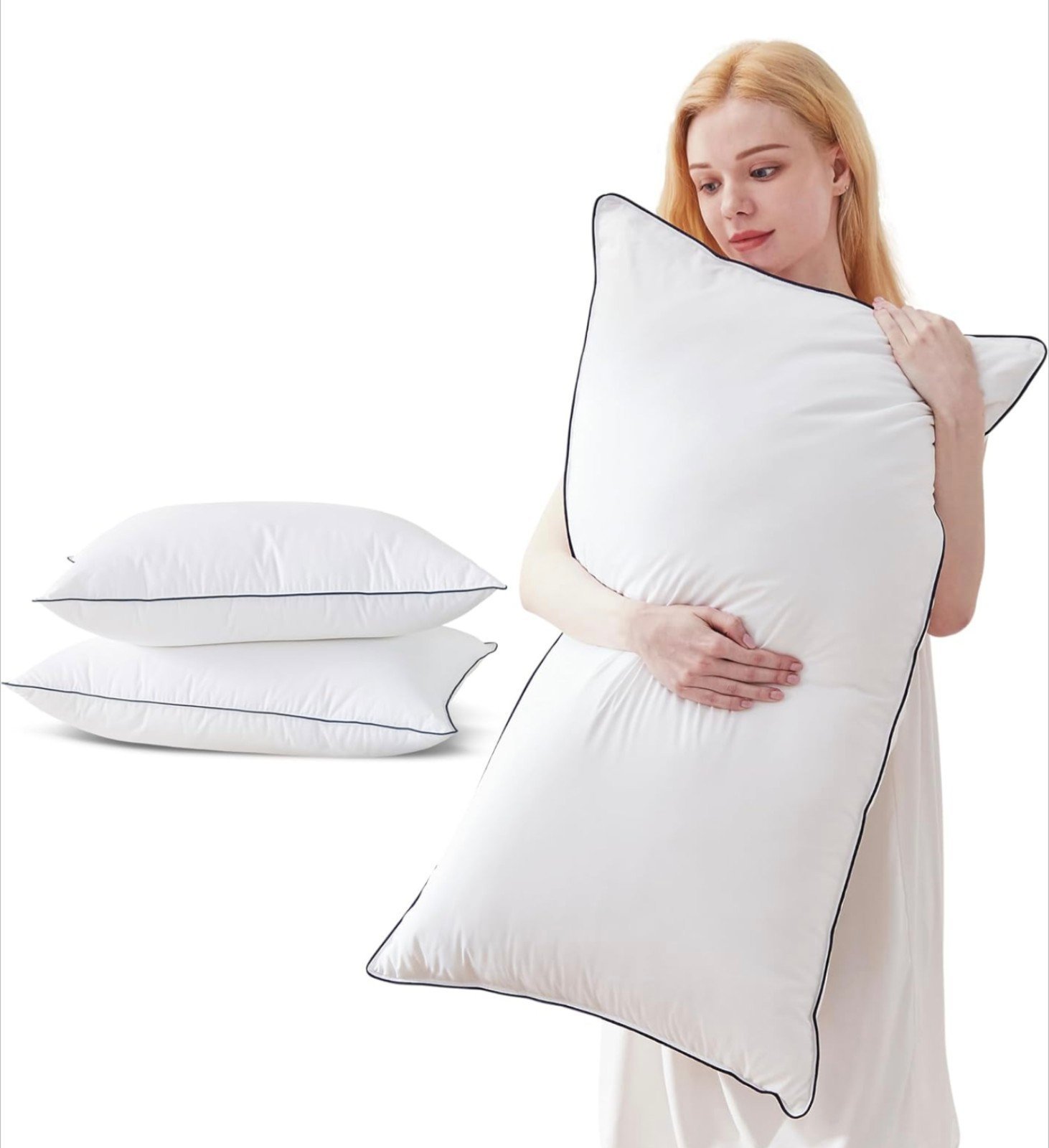 King Size Goose Feather and Down Pillow, 2 Pack Premium Medium Pillow Inserts