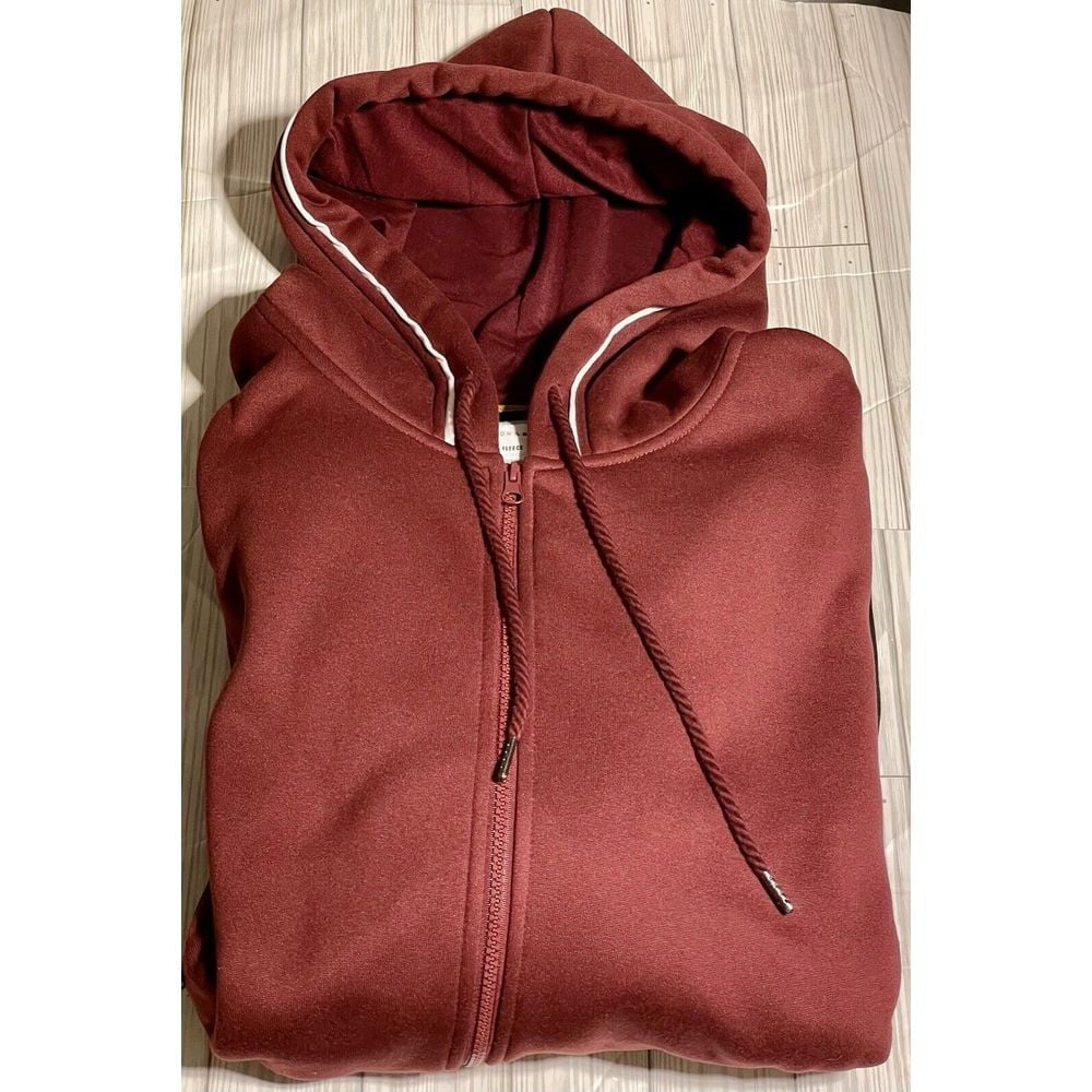 NWT Hudson & Barrow Men's Fleece Jacket Coat 2X Burgundy/black Full Zip Hoodie