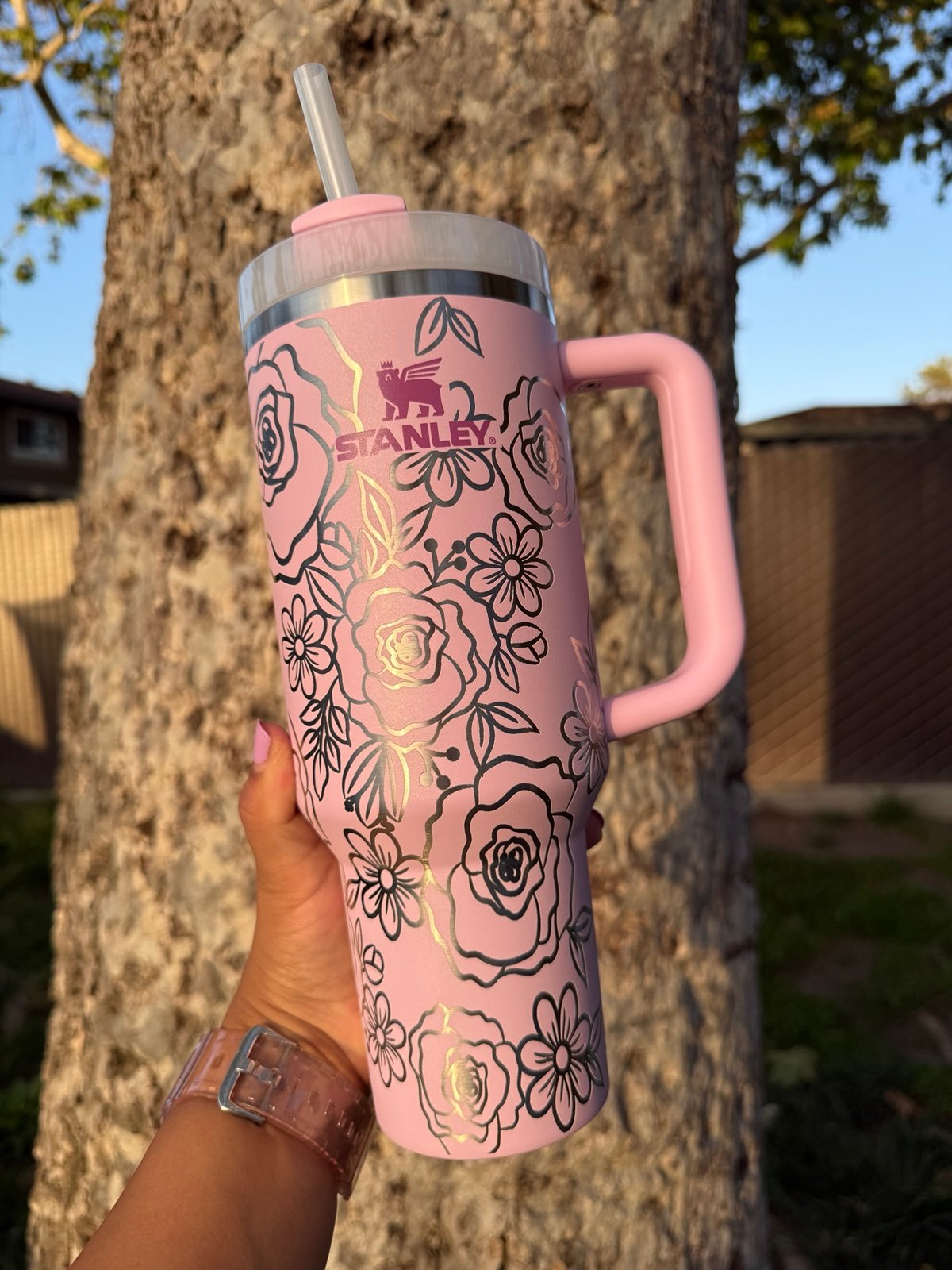 40oz Stanley, Engraved Roses