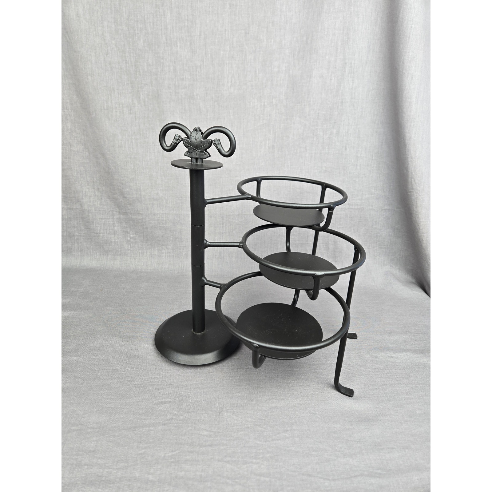 Longaberger 3 Tier Wrought lron Adjustable Swivel Caddy Server ~ Plant Stand