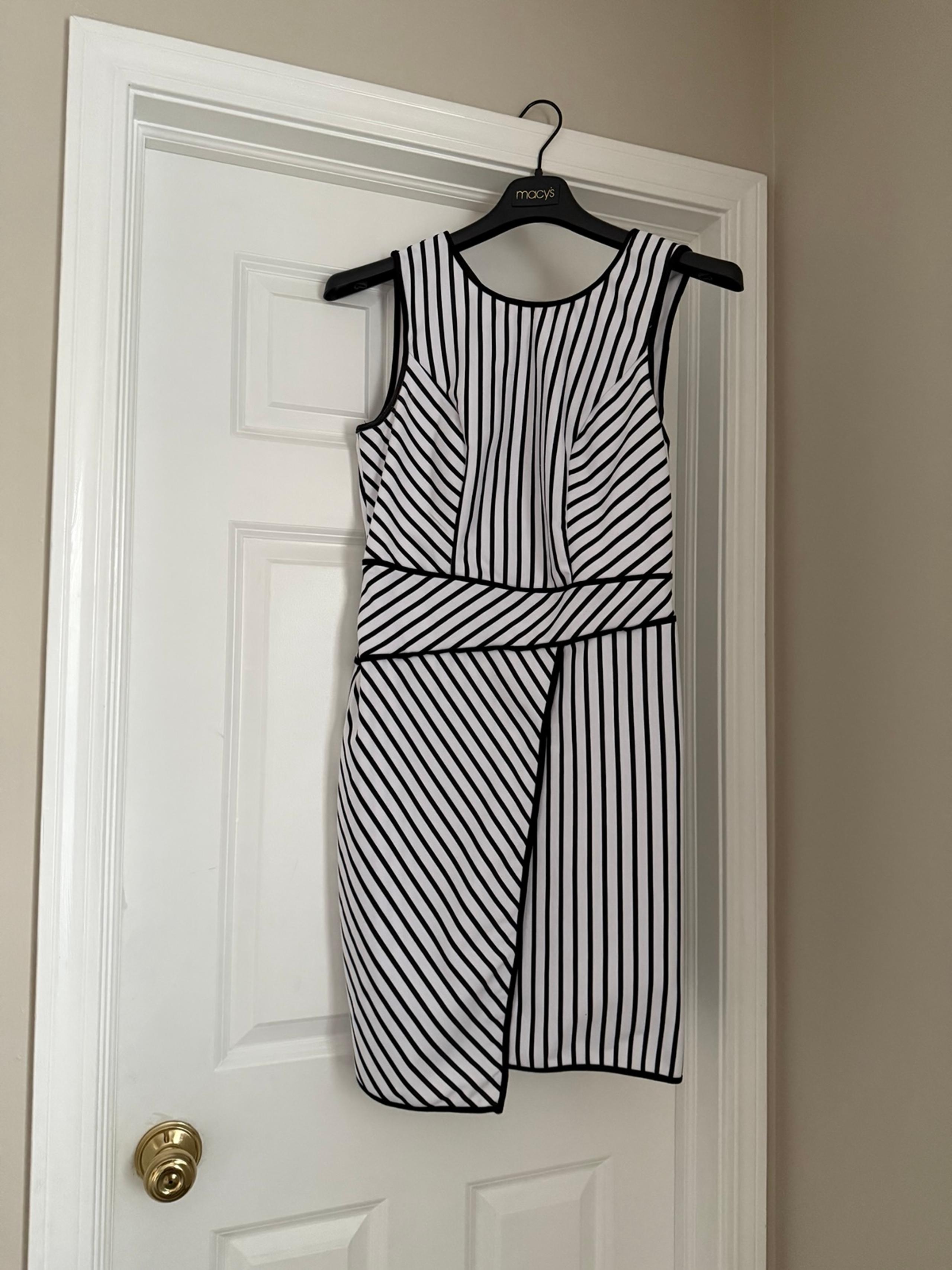 Women’s Black and White Striped Envelope Asymmetrical Dress Size Large