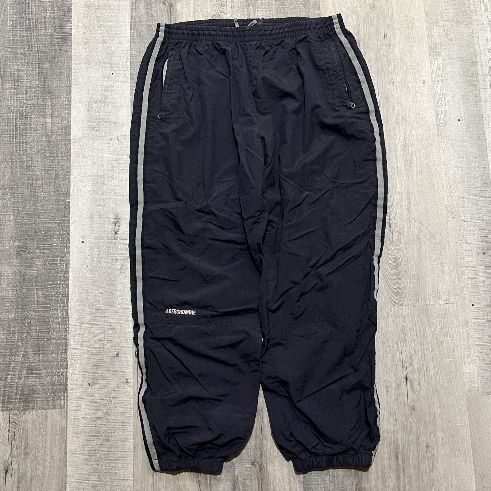 VTG Abercrombie Performance Track Pants Mens XL Navy Lined Y2K Nylon Baggy