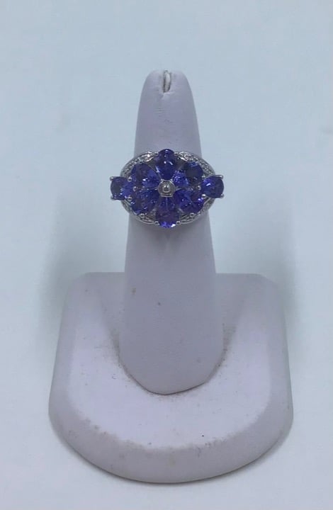 Colleen Lopez Sterling Tanzanite & Diamond Flower Ring