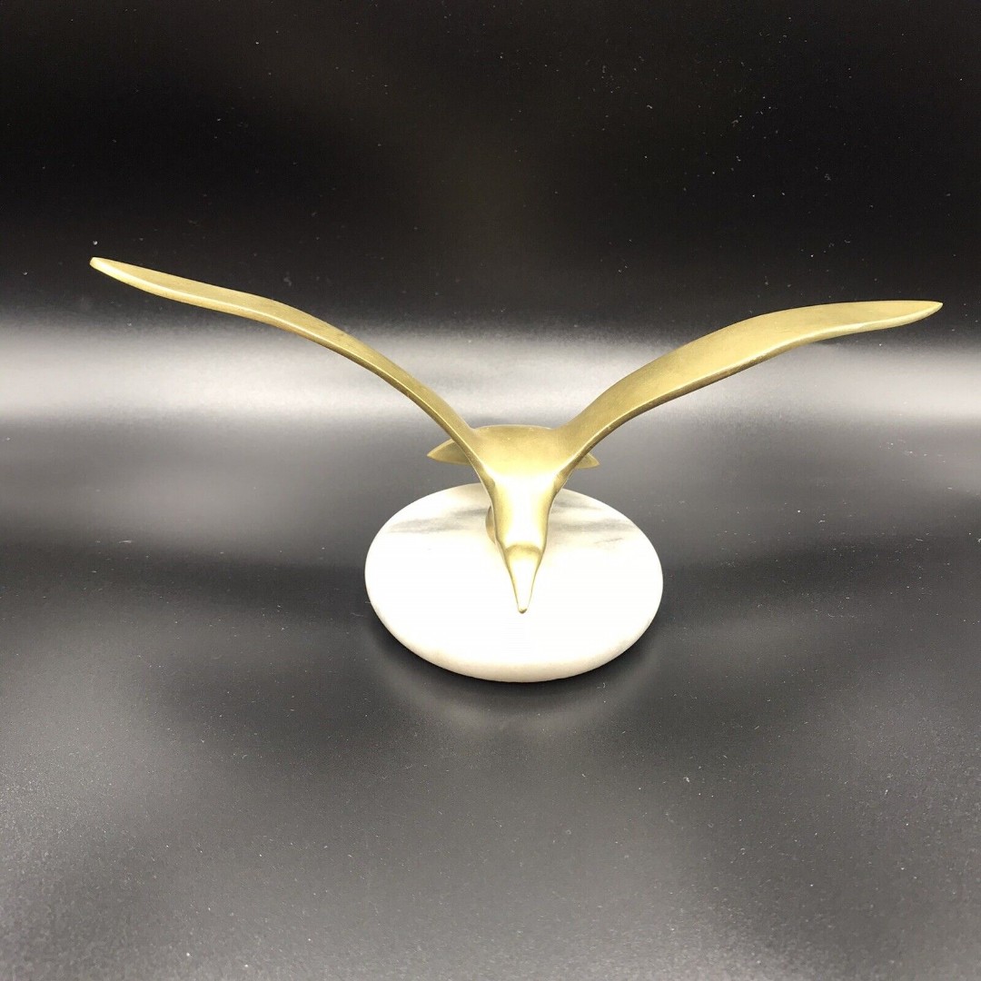 Vintage Castillian Imports Bird in Flight Seagull Sculpture Marble Base 1960s