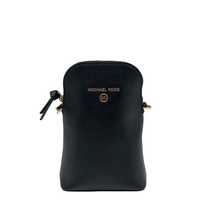 Michael Kors Black Leather Jet Set Charm North South Chain Phone Crossbody