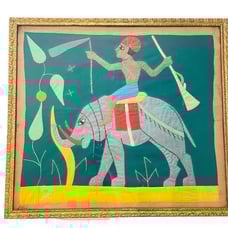 Vintage Egyptian framed appliqué wall hanging elephant