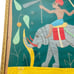 Vintage Egyptian framed appliqué wall hanging elephant