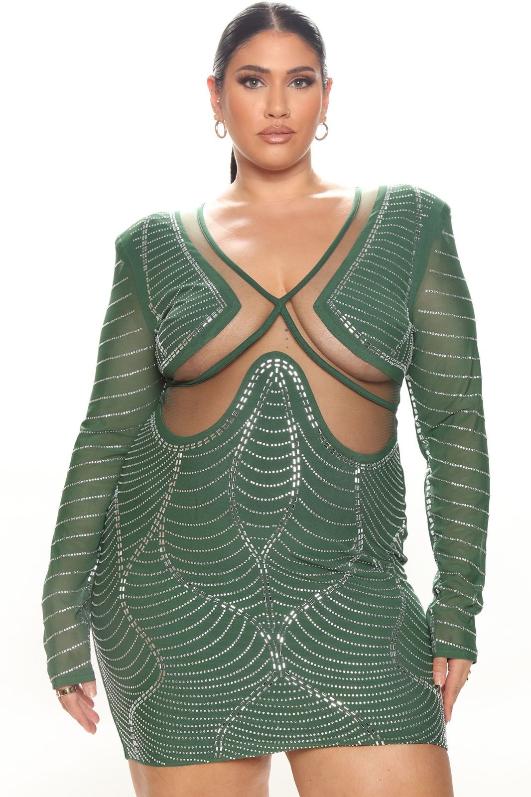 NWT Fashion Nova Hunter embellished Green mini dress plus size 1X