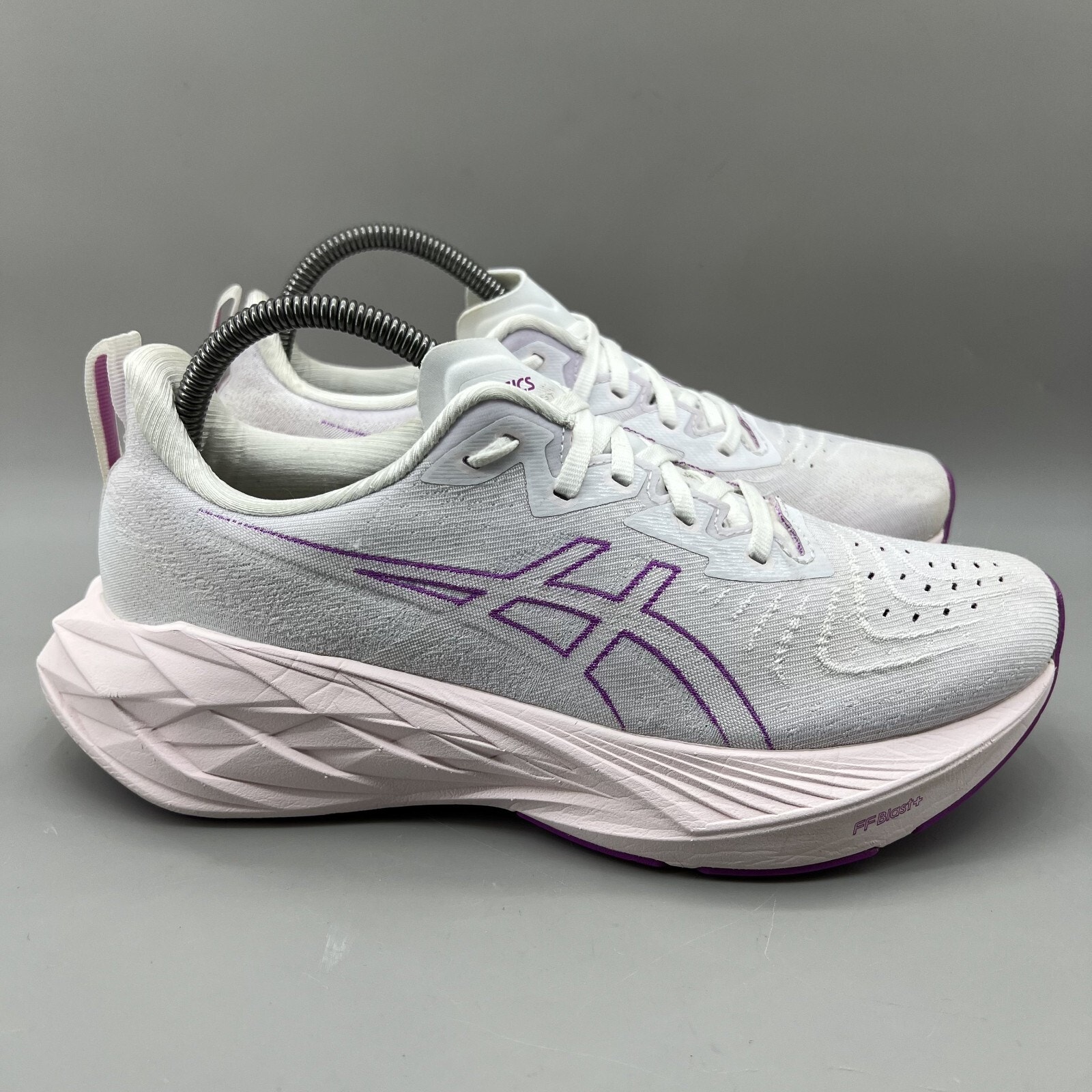 Asics Novablast 4 Running Sneakers Women Size 9 White Purple Comfort Low Shoes