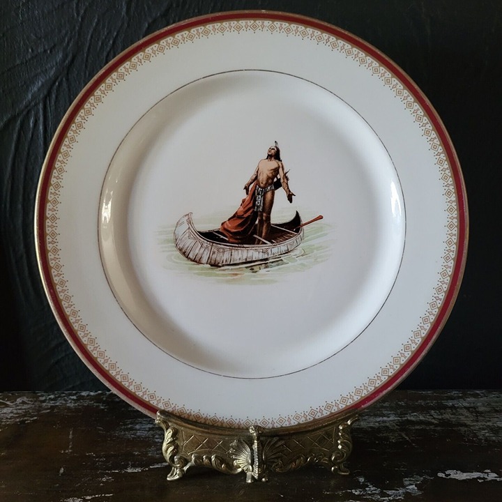 Antique Syracuse China OP Co. Hiawatha In Canoe 10.25 Dinner Plate