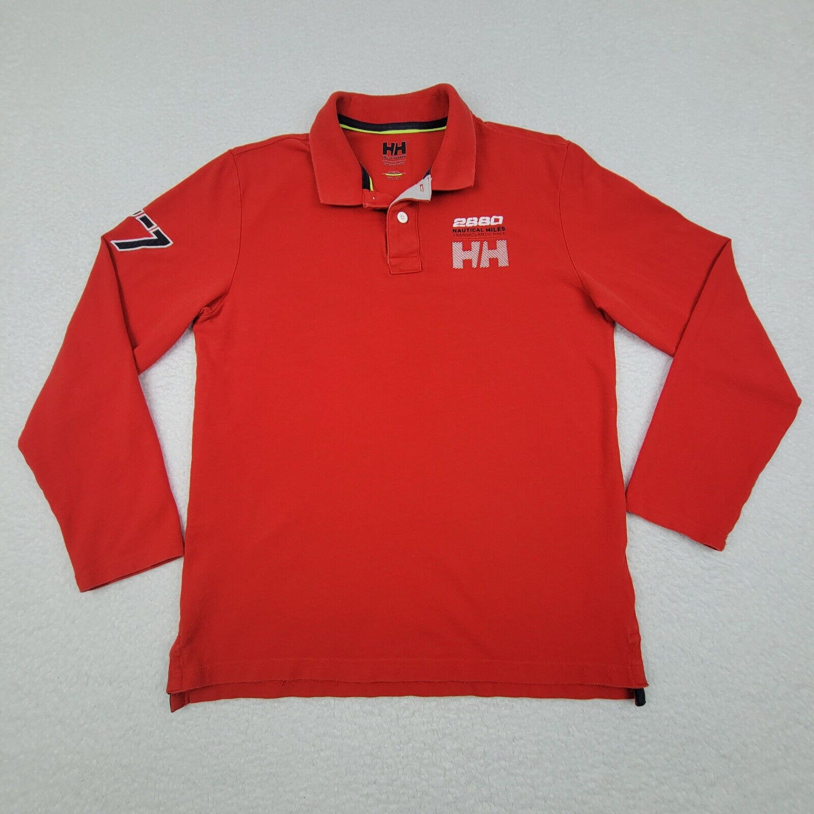 Helly Hansen Flag Red HP Club Rugger Polo Mens Small S Long Sleeve Cotton