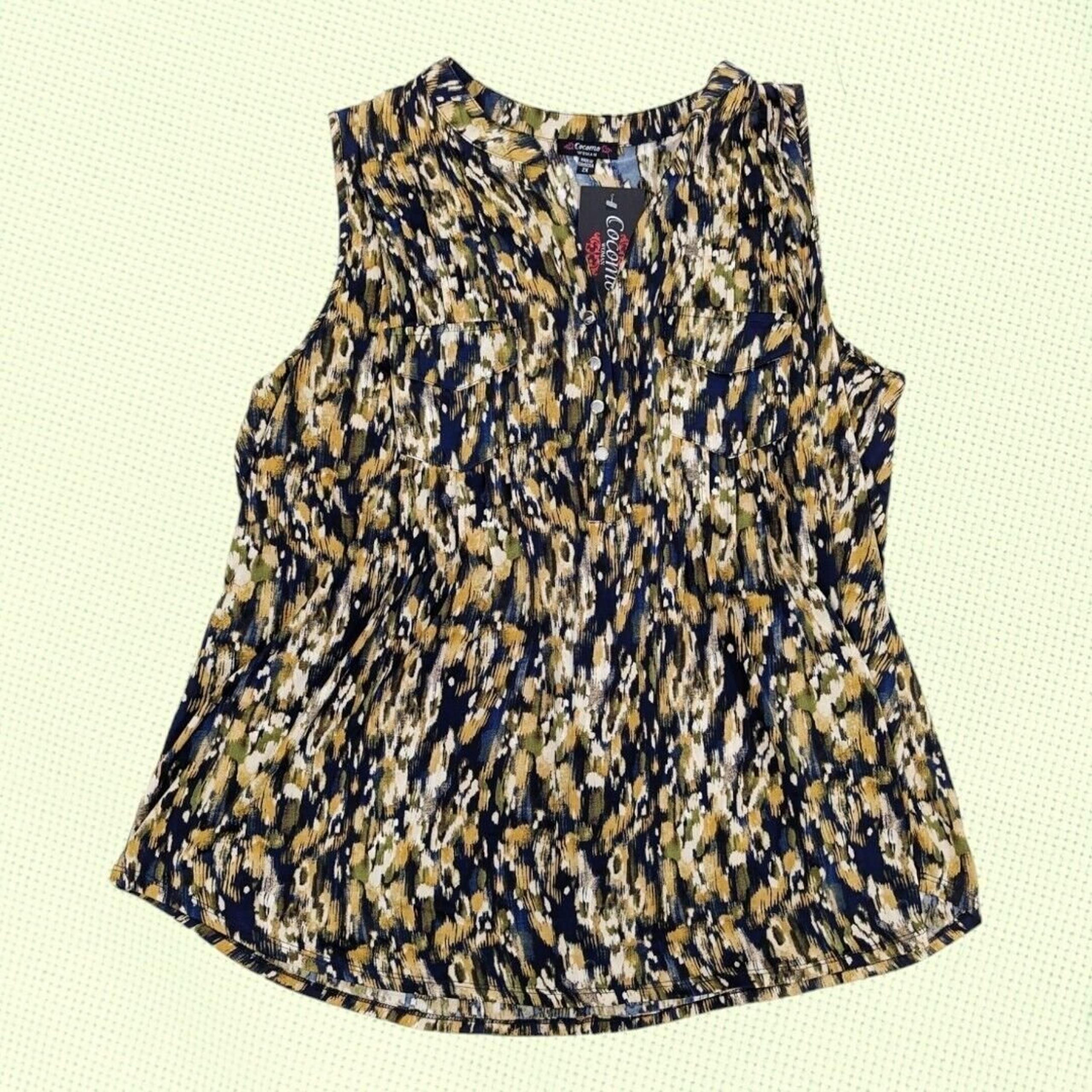 NWT COCOMO 2X Plus size Green blue yellow sleeveless women's Blouse top tunic