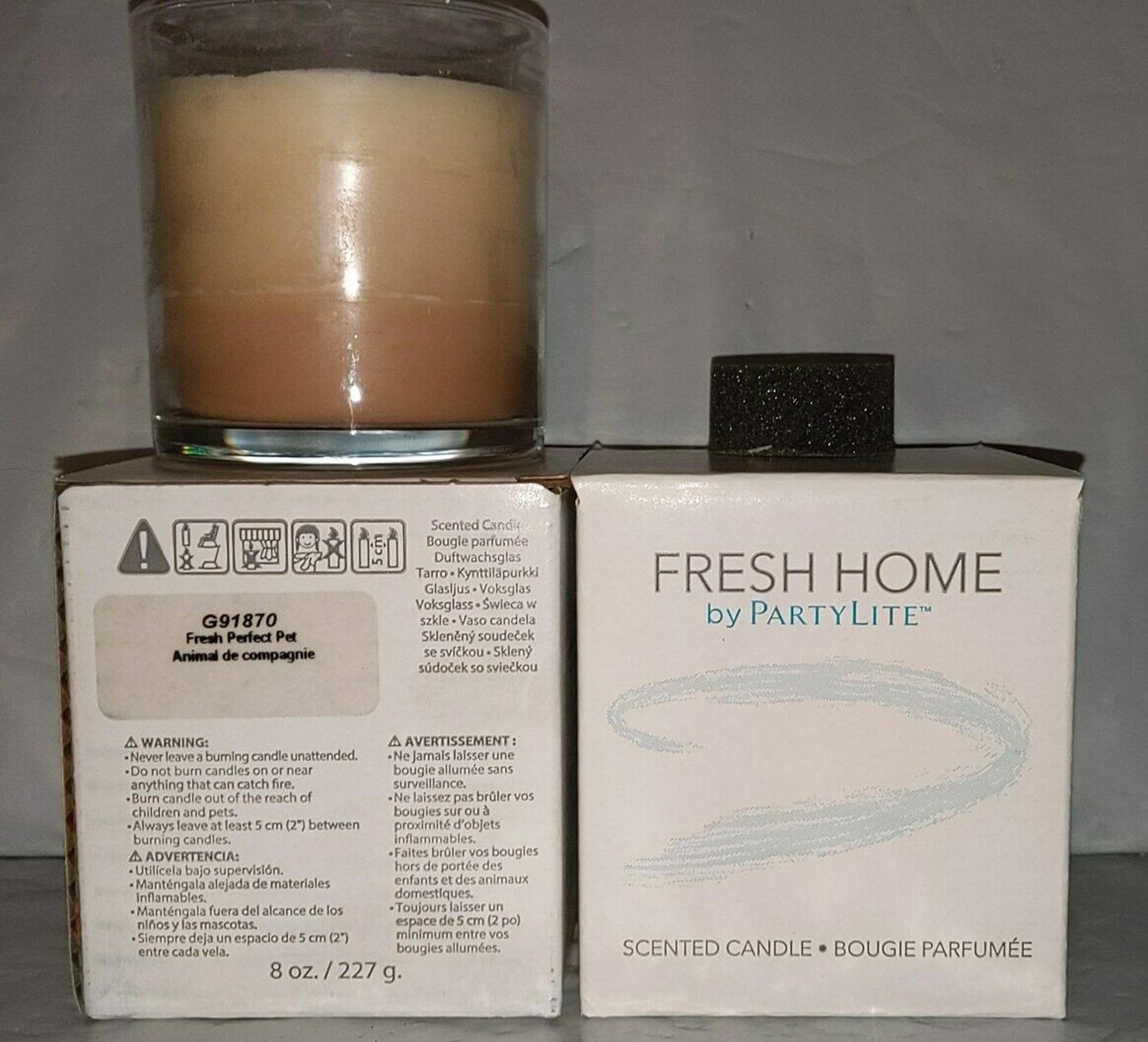 PARTYLITE TWO (2) FRESH HOME PERFECT PET SCENTED LAYERED GLASS JAR CANDLES NIB
